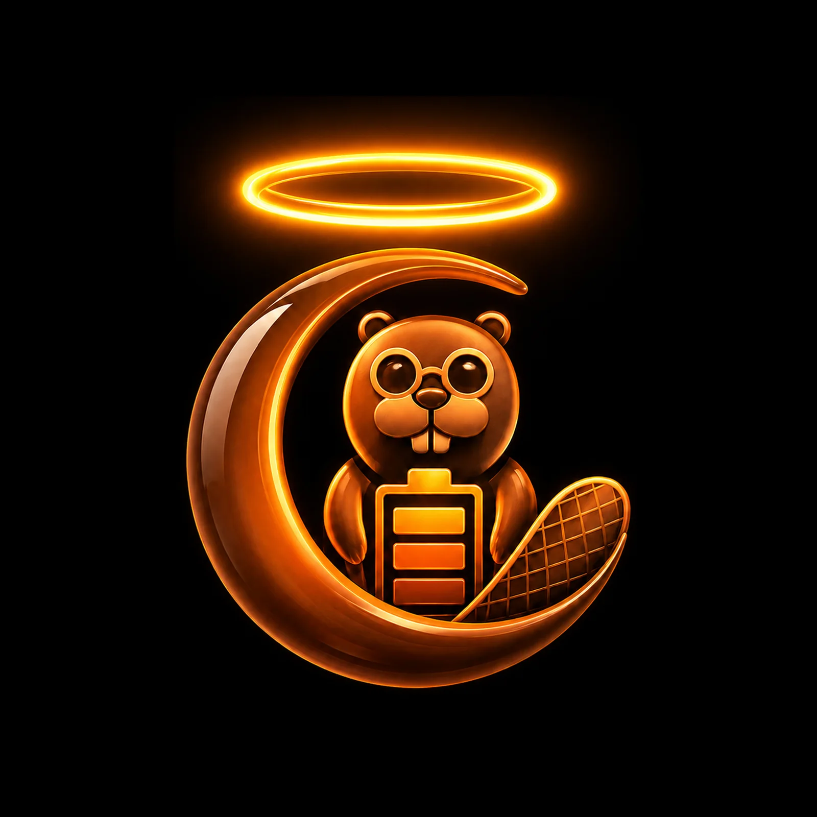 BedHalo beaver resting inside a glowing crescent moon